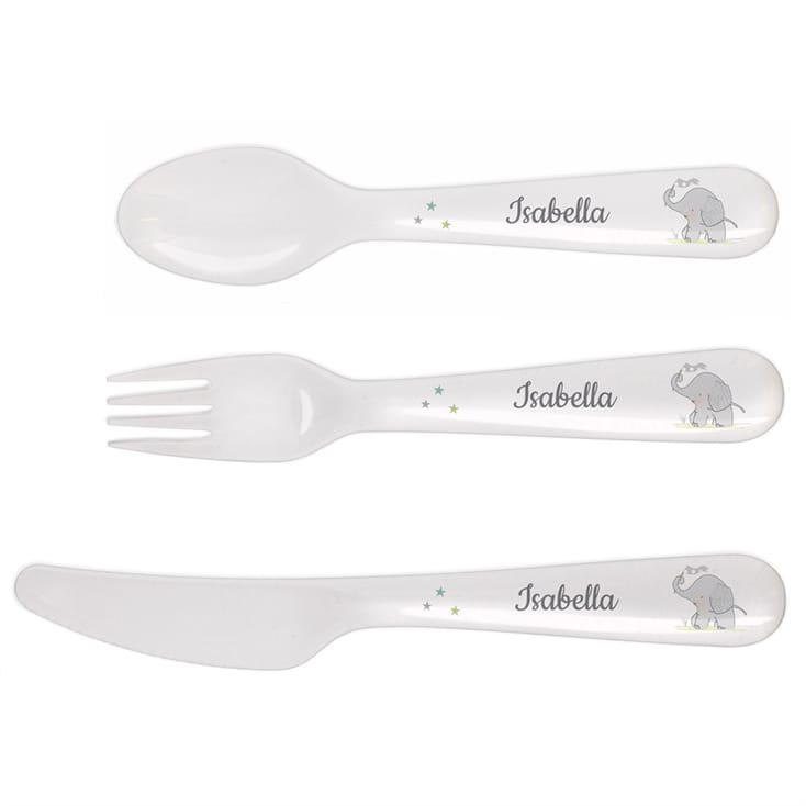 Personalised First Cutlery Set with Elephant Design