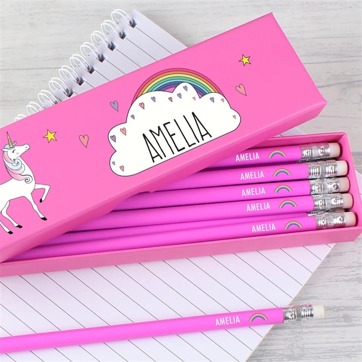 Personalised Unicorn Box of Pink Pencils