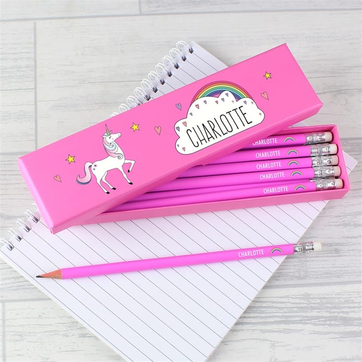 Personalised Unicorn Box of Pink Pencils