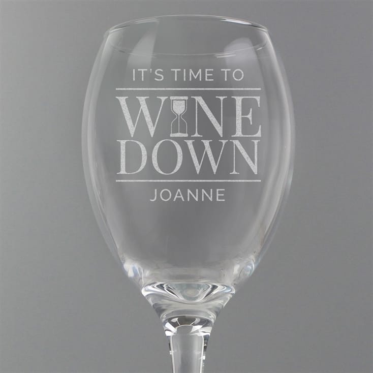 Personalised Time to Wine Down Glass