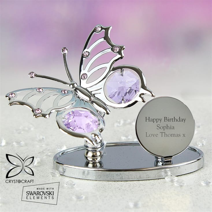 Butterfly Design Choose Age Silver Plated & Diamante Key Birthday Gift 
