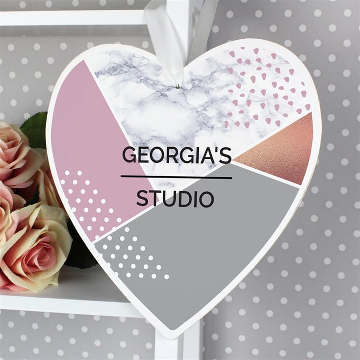 Personalised Geometric Large Wooden Heart Decoration