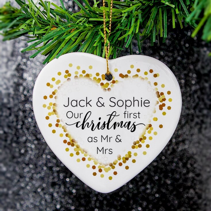 Personalised First Christmas as Mr and Mrs Ceramic Decoration