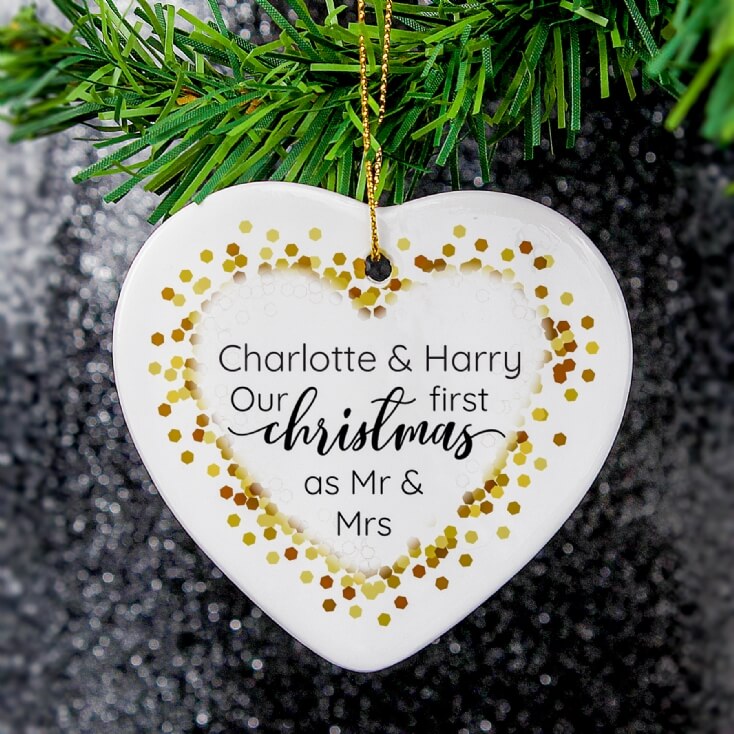 Personalised First Christmas as Mr and Mrs Ceramic Decoration