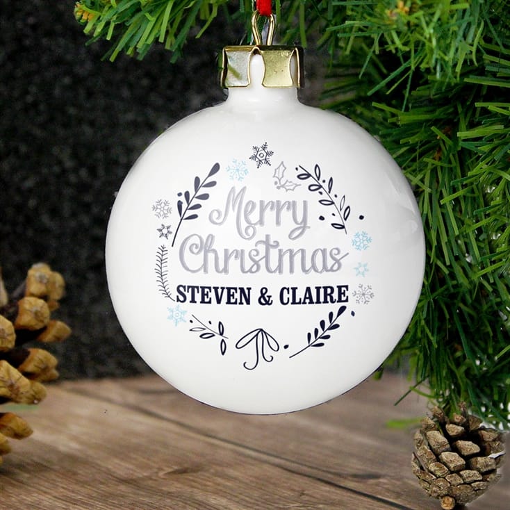 Personalised White Christmas Tree Bauble