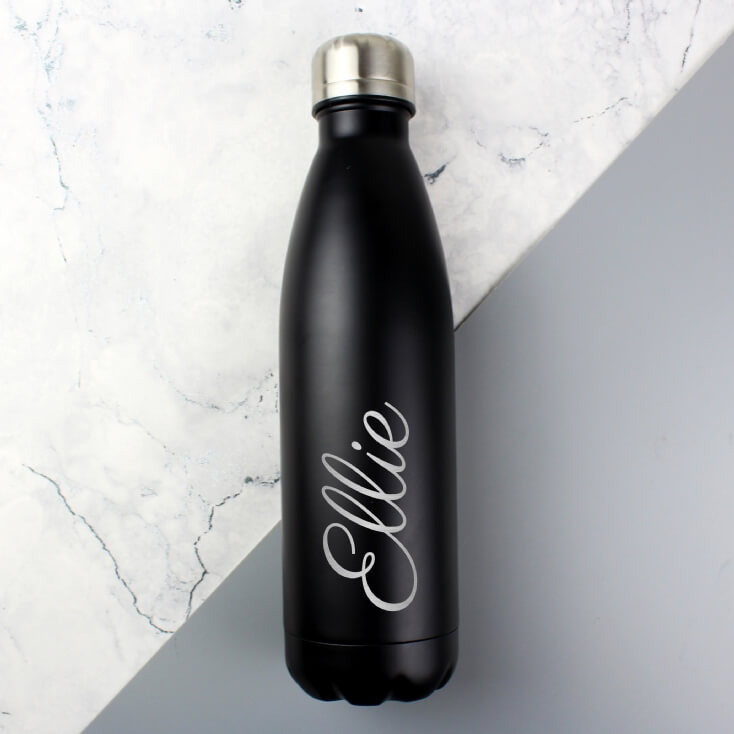 Personalised Reusable Black Metal Bottle