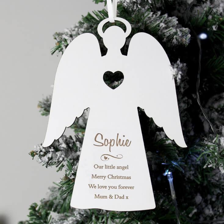 Personalised Message White Wooden Angel