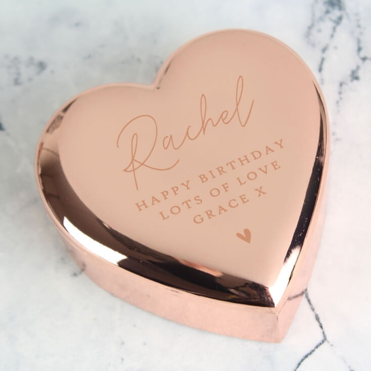 Personalised Rose Gold Heart Trinket with Heart Motif