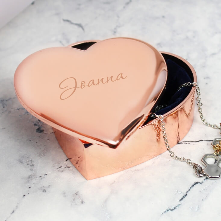 Personalised Rose Gold Heart Trinket Box (Name)