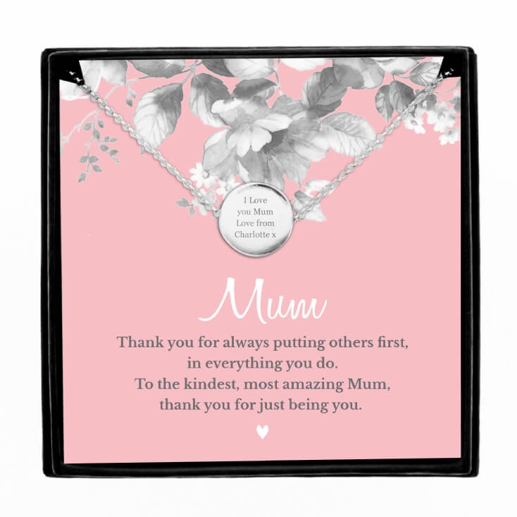 Personalised Mum Sentiment Silver Tone Necklace and Box