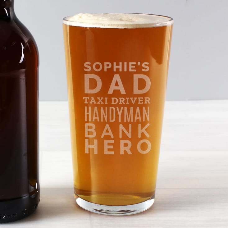 Personalised Dad Jobs Pint Glass