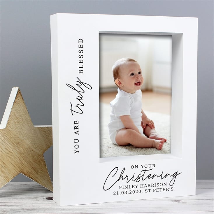 Silver christening photo best sale frame