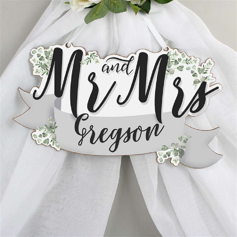 Mr Mrs Personalised Wooden Hanging Decoration
