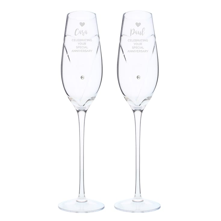 Personalised Hand Cut Pair of Flutes with Diamante Elements