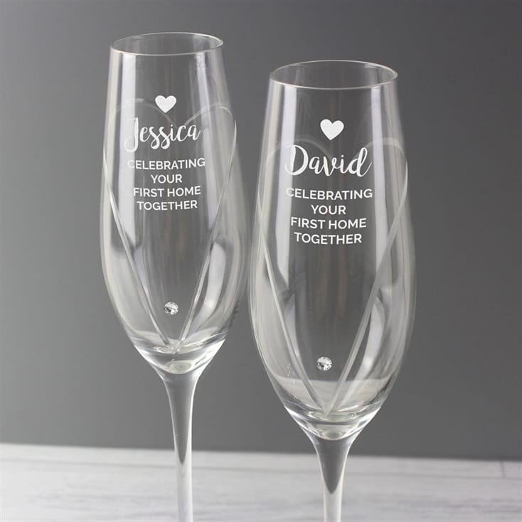 Personalised Hand Cut Pair of Flutes with Diamante Elements