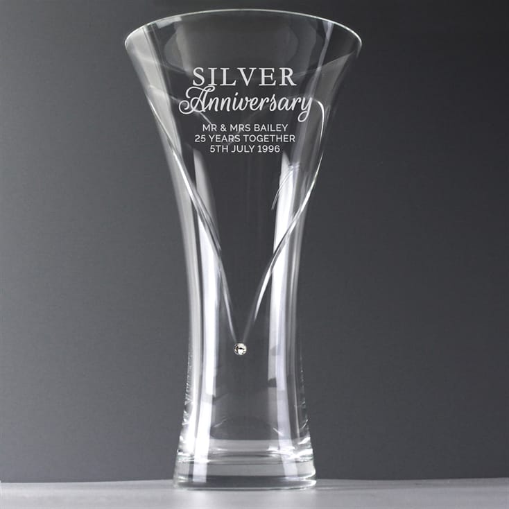 Hand Cut Personalised Silver Anniversary Vase
