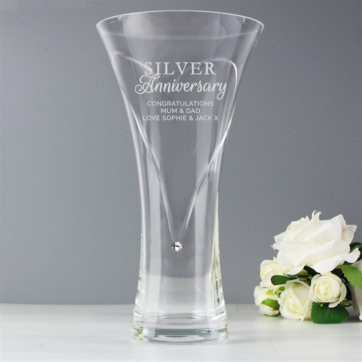 Hand Cut Personalised Silver Anniversary Vase