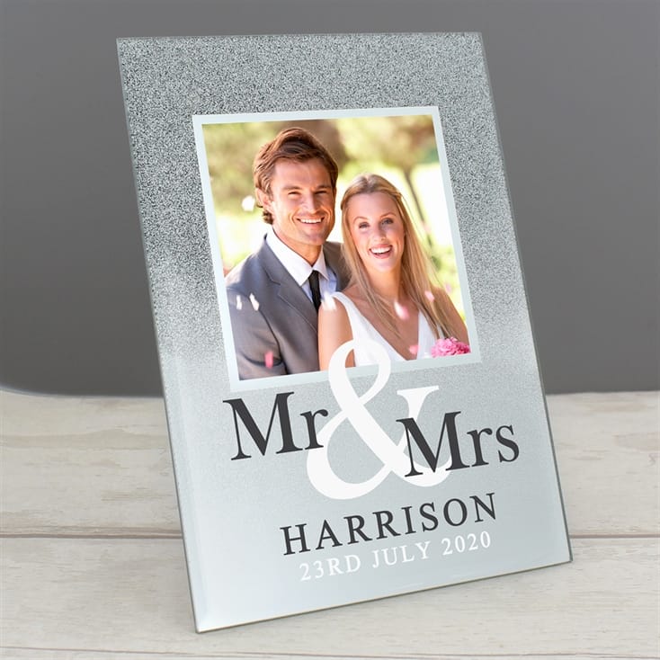 Personalised Mr & Mrs Glitter Glass Photo Frame