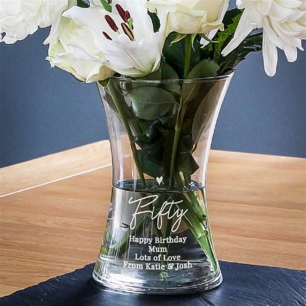 Personalised 50th Birthday Glass Vase