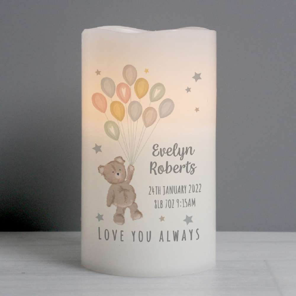 Personalised Teddy & Balloons Nightlight LED Candle