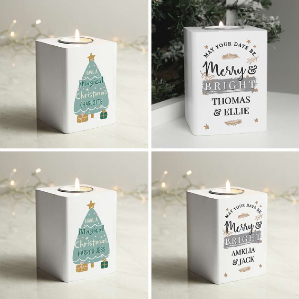 Personalised Wooden Christmas Tea Light Holders Find Me A Gift