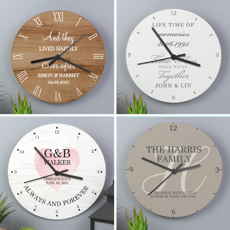 Personalised Wooden Wall Clocks for Couples and Family