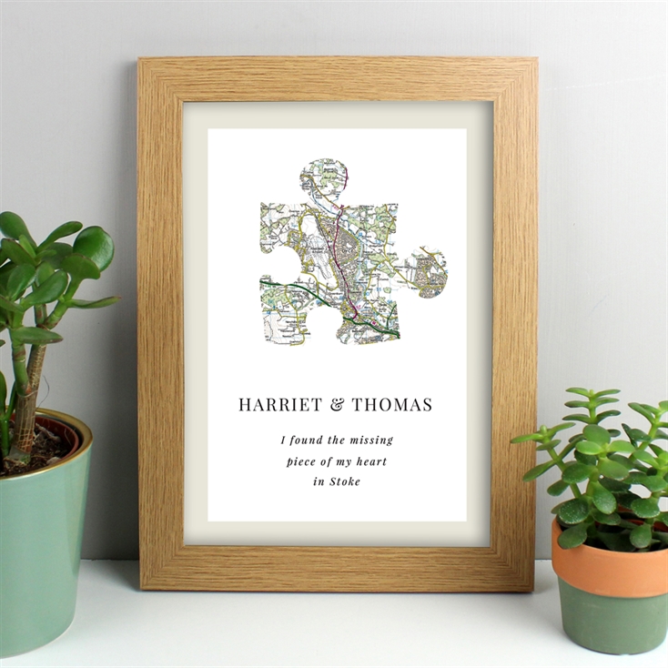 Personalised Present Day Map Puzzle Piece Framed Print
