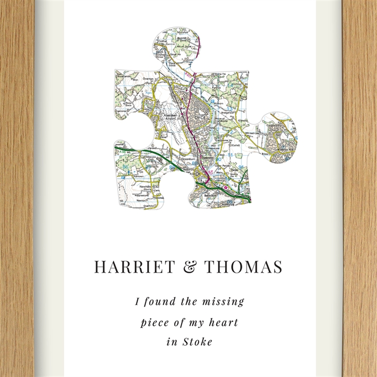 Personalised Present Day Map Puzzle Piece Framed Print