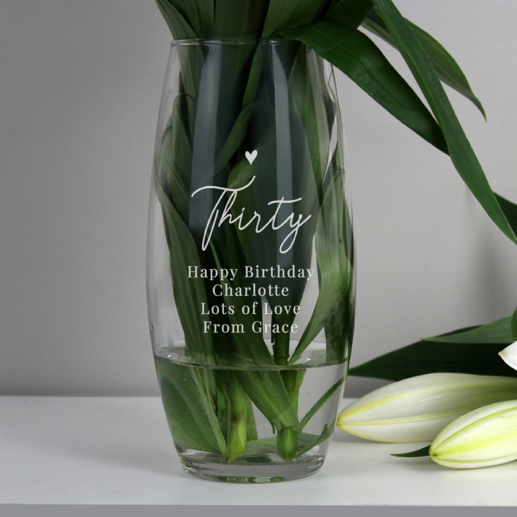 Personalised Thirty Birthday Glass Bullet Vase