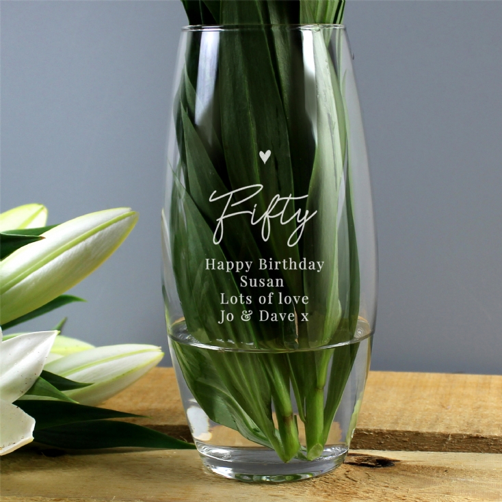 Fifty Birthday Personalised Glass Vase Find Me A Gift