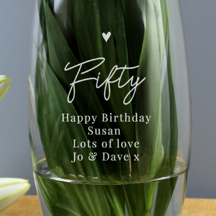 Personalised Fifty Birthday Glass Bullet Vase