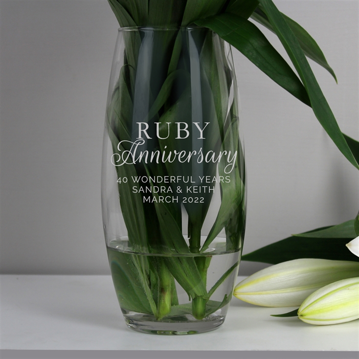 Personalised Ruby Anniversary Glass Bullet Vase