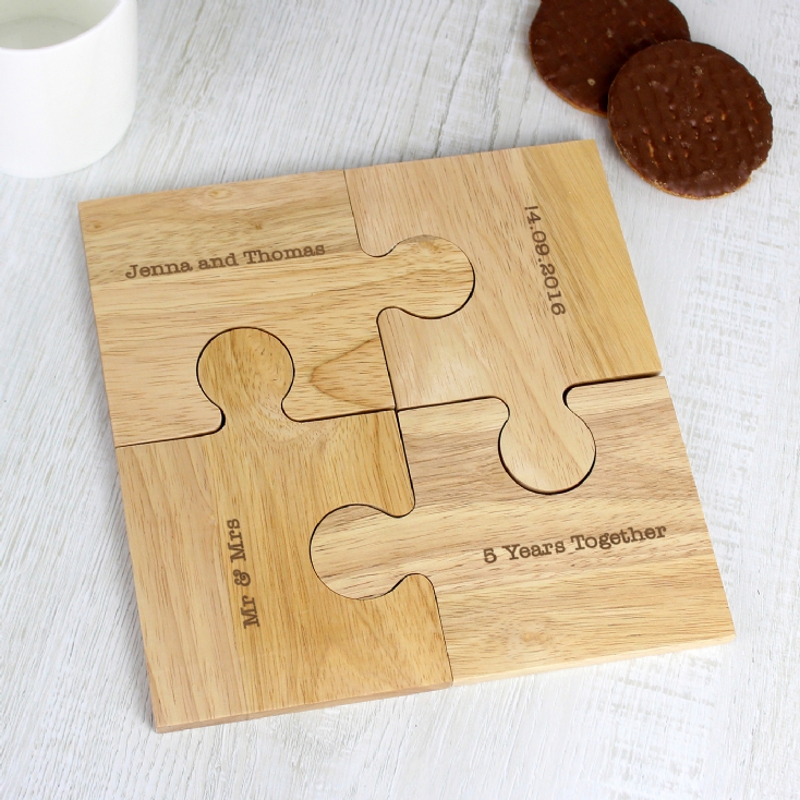 Personalised Sets of 4 Jigsaw Piece Drink Coasters