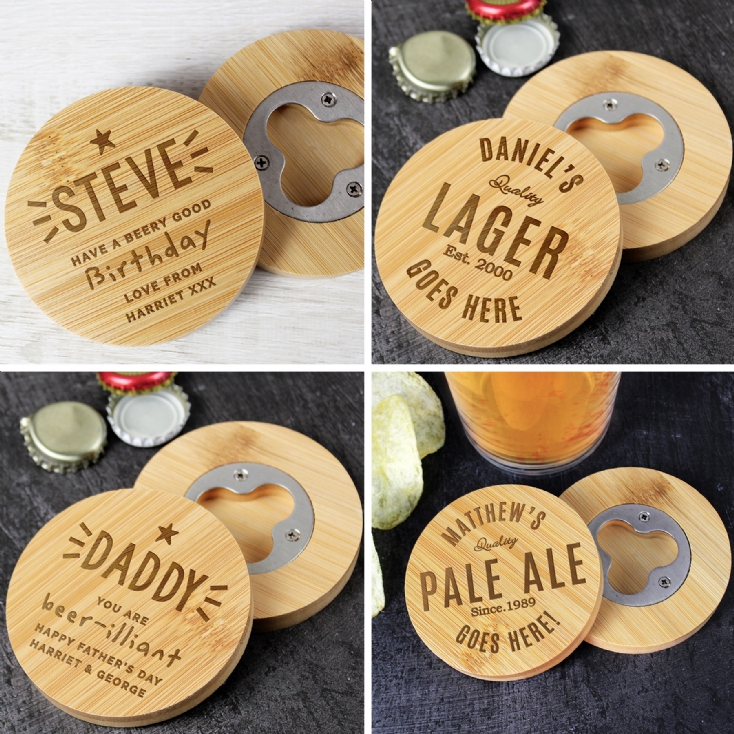 Personalised Bamboo Bottle Opener Coasters