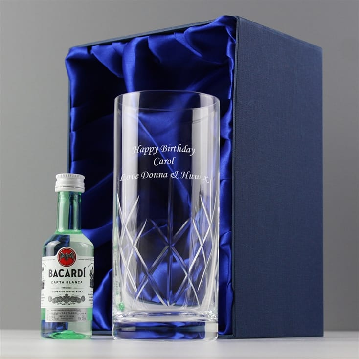 Personalised Crystal Glass & Bacardi Gift Set
