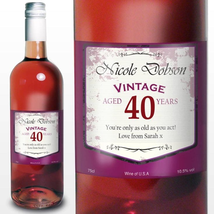 Personalised 40th Birthday Rose Wine with Vintage Label