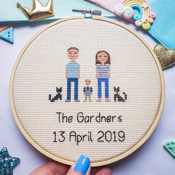 Hand Stitched Personalised Family Portrait Embroidery Hoops