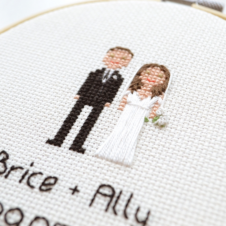 Hand Stitched Personalised Wedding Portrait Embroidery Hoop