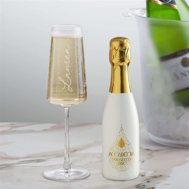 Personalised Glass & 20cl White Academia Prosecco Set