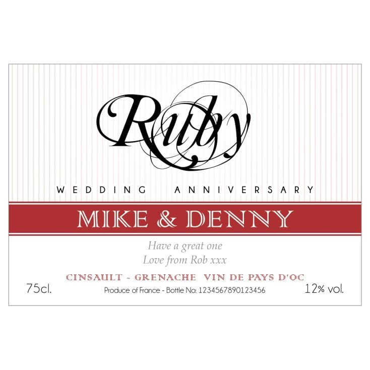 Personalised Wine Champagne Label Anniversary Ruby Red 40th 40 Years Mum And Dad