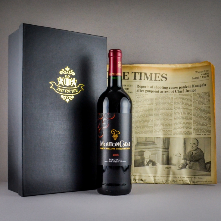 Personalised Bordeaux Red Wine and Newspaper Gift Pack