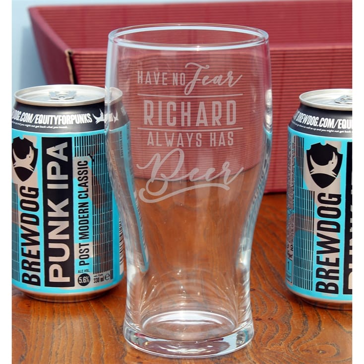 Engraved//Personalised Pint Glass /& Bottle of Cider//Beer Set in Silk//Satin Lined Gift Box BrewDog IPA
