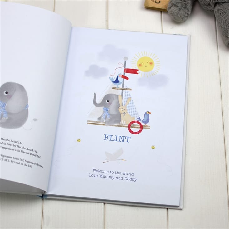 Personalised Baby Record Book & Elephant Teddy