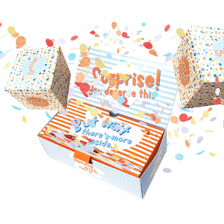 Exploding outlet confetti box