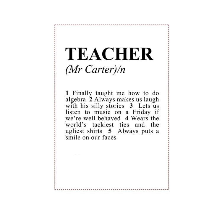 Personalised Teacher Dictionary Definition Print