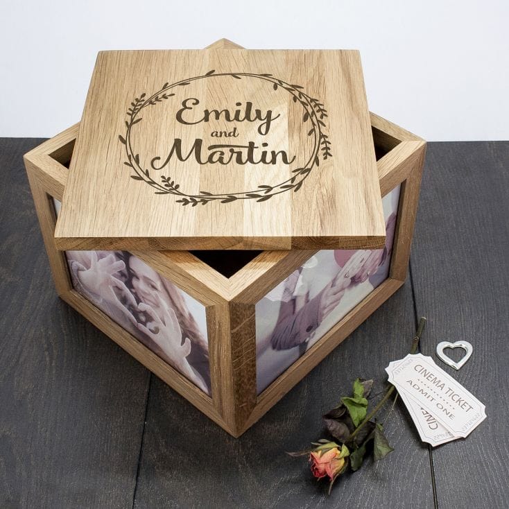 Couple's Personalised Photo Box With Wreath Design