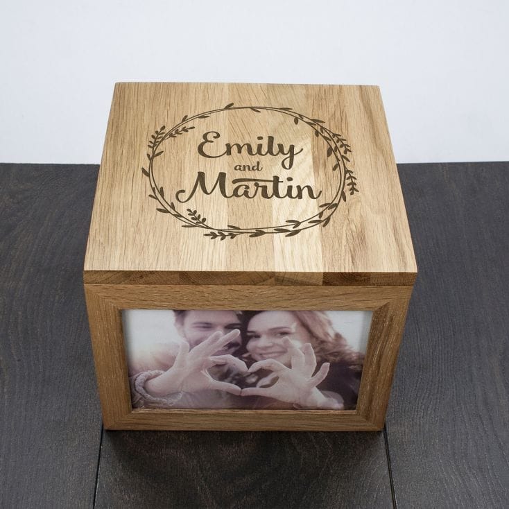 Couple's Personalised Photo Box With Wreath Design