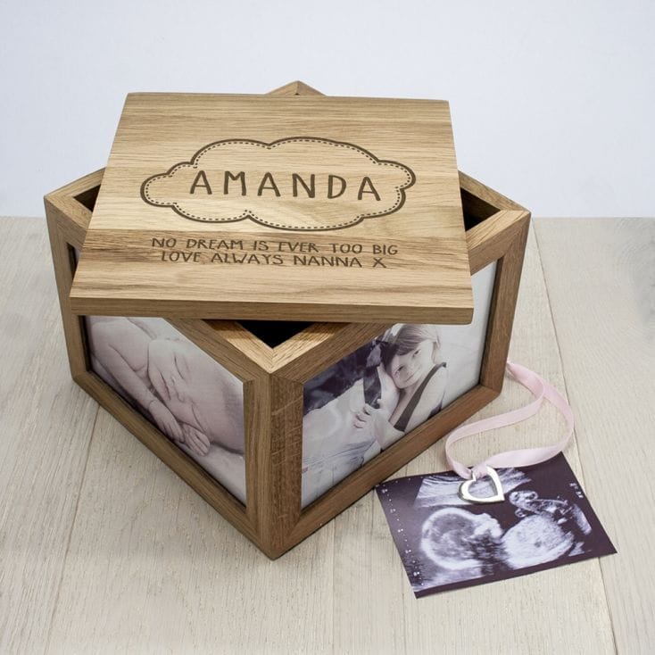 Name in Cloud Oak Photo Keepsake Box
