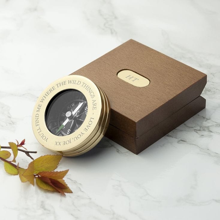 Personalised Brass Travellers Compass with Wooden Box