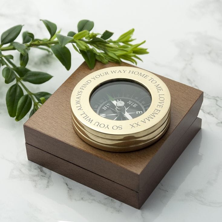 Personalised Brass Compass with Wooden Box